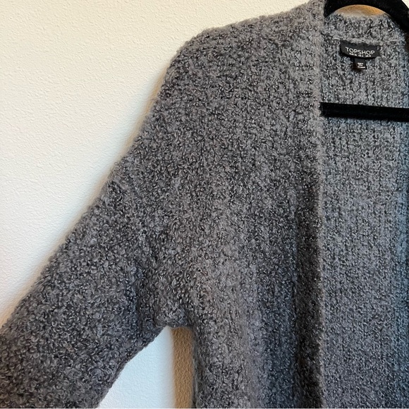 Topshop Knee Length Grey Drop Shoulder Sherpa Cardigan - Size 4 (EUC) - Picture 3 of 8